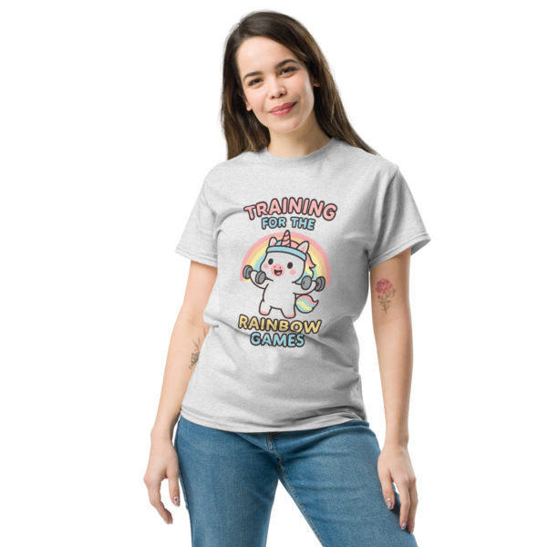 Front view of Gym Unicorn ash Shirt displaying comfortable fitness fit