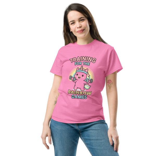Front view of Gym Unicorn azalea Shirt displaying comfortable fitness fit