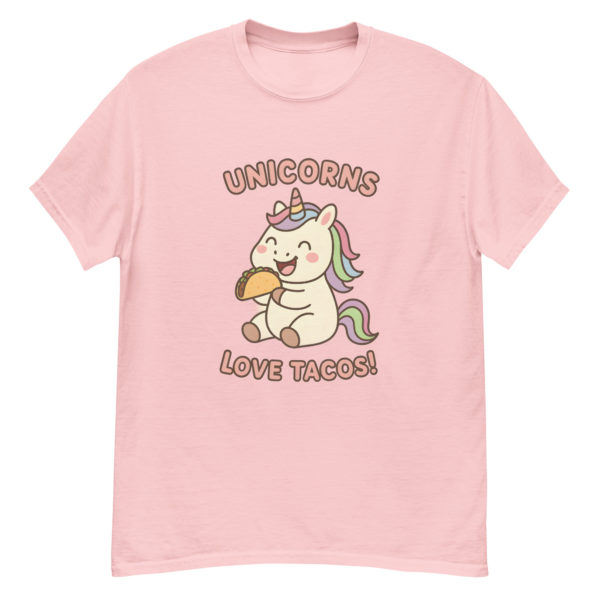 Front view Taco Unicorn light pink Shirt with cute unicorn and taco illustration