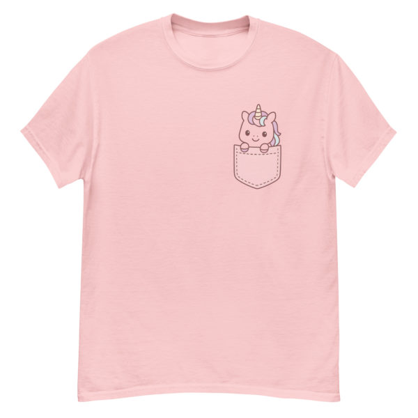 Chibi Unicorn Pocket Tee back view – Soft cotton kawaii unicorn light pink shirt