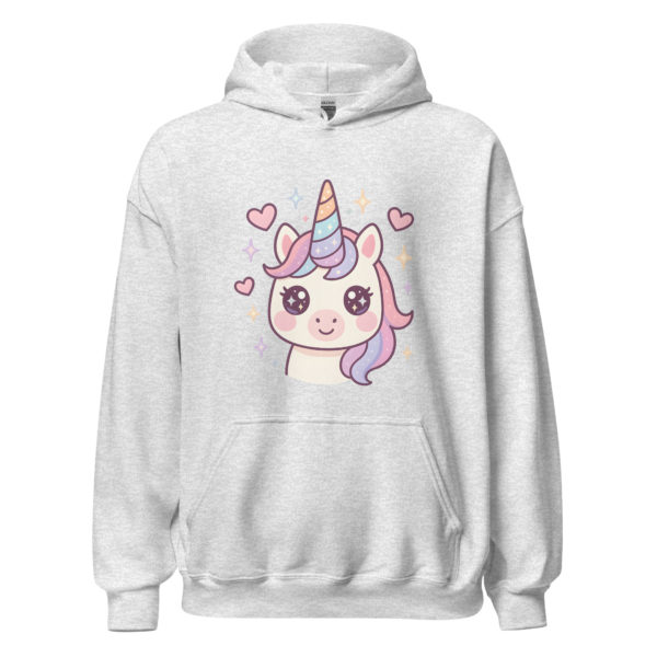 Front image of Ash Kawaii Unicorn Hoodie featuring a cute magical unicorn print