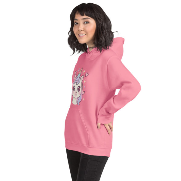 Side image of soft and cozy Kawaii Unicorn azalea Hoodie in pastel colors
