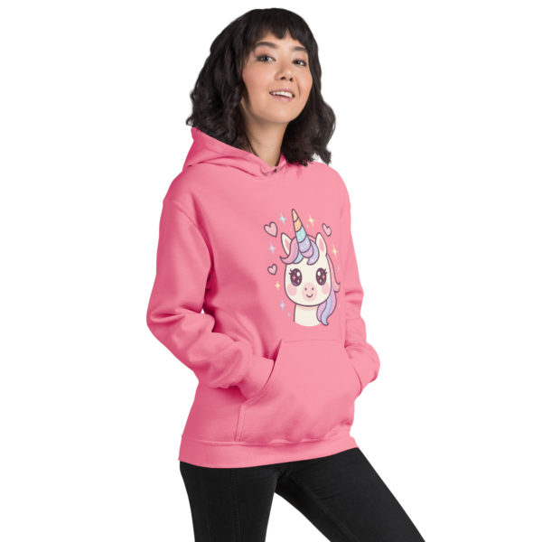 Front image of soft and cozy Kawaii Unicorn azalea Hoodie in pastel colors