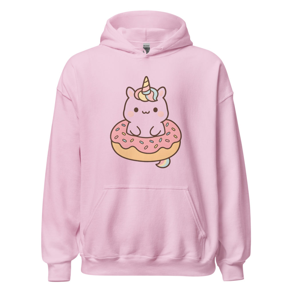 Unicorn & Donut light pink Hoodie with playful unicorn and donut graphic