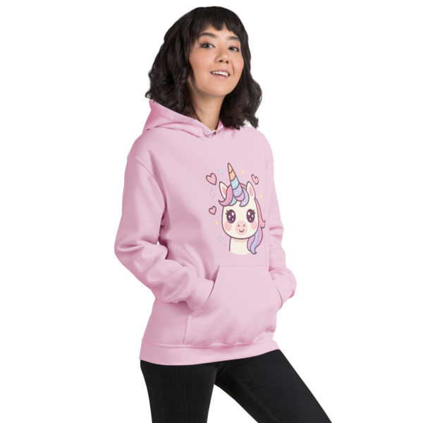 Front image of soft and cozy Kawaii Unicorn light pink Hoodie in pastel colors