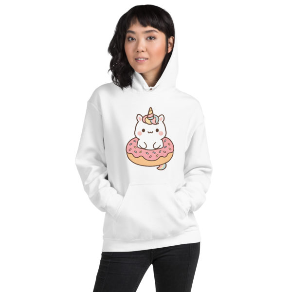 Unicorn & Donut white Hoodie – Playful kawaii food and unicorn print
