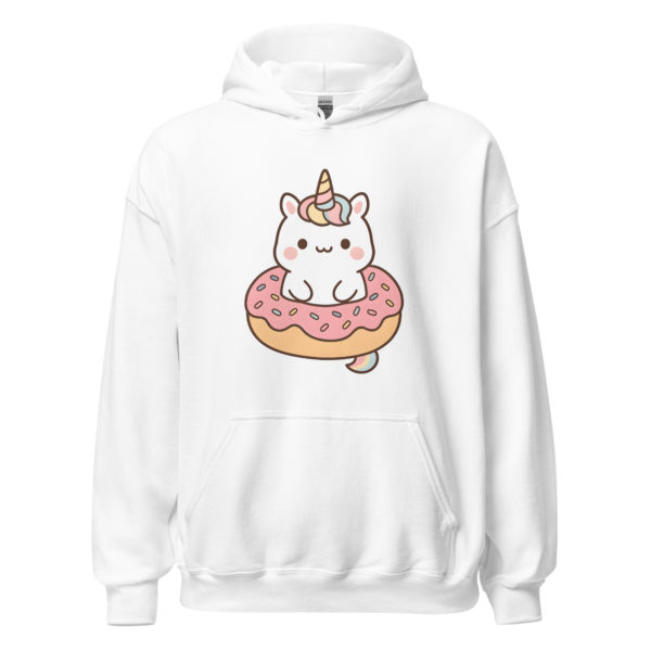 Unicorn & Donut white Hoodie with playful unicorn and donut graphic